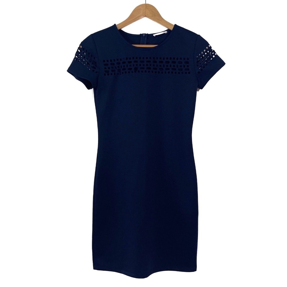 Soprano Women’s Size Small Blue Laser Cut Detail Short Sleeve Sheath Mini Dress